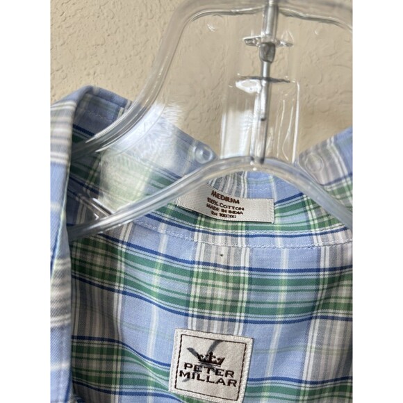 Peter Millar Men's Size Medium Blue Green Plaid Long Sleeve Button-Down Shirt - Picture 4 of 5